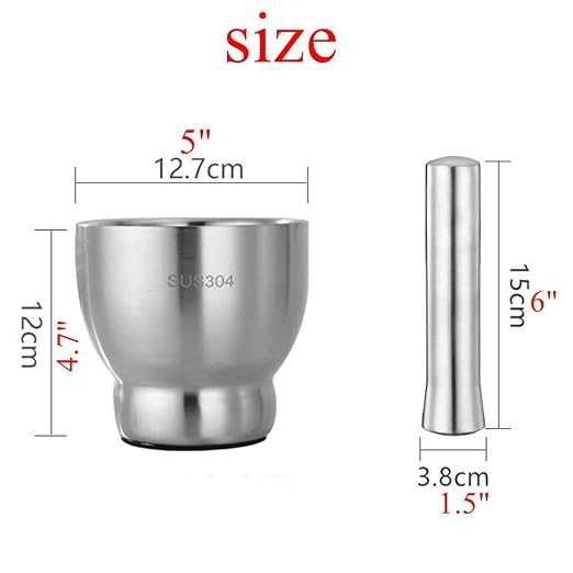 Mortar and Pestle Set 5 Inch Large Capacity Stainless Steel Heavy Polished, Enhanced Performance Spice Grinder with Lid