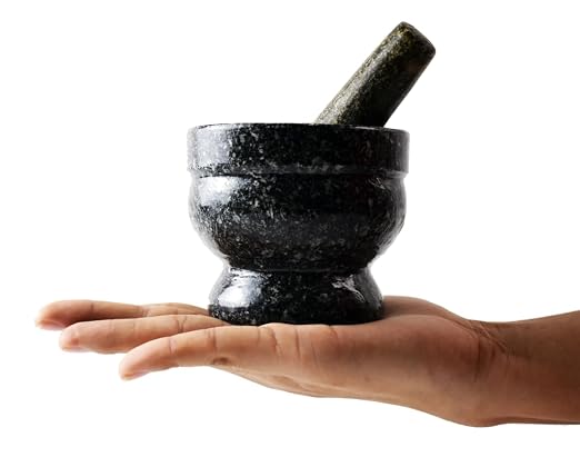 Small Granite Mortar and Pestle Set, Miniature Grinder for Herbs, Asian Spices and Seeds for Thai, Chinese, Indian Cuisine Chefs and Home Cooks — (Grey 3 in, 2 oz.)