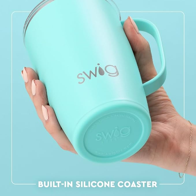 Swig Life 18oz Insulated Travel Mug with Handle & Lid, Oh Happy Day | Triple Insulated Stainless Steel - Handle & Lid Included - Keeps Coffee Hot or Cold - Cup Holder Friendly