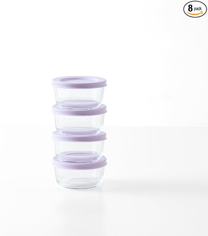8-Piece Glass Food Storage Containers Set (4 Containers + 4 BPA-Free Lids) | 1-Cup, Leakproof | Microwave, Freezer, Oven & Dishwasher Safe | Ideal for Meal Prep & Pantry Organization, Purple