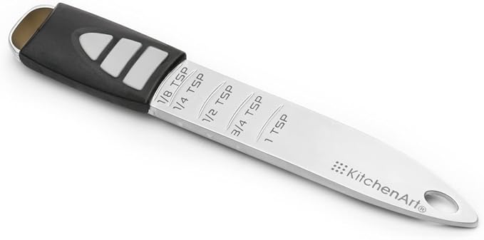 KitchenArt Pro Adjust-A-Teaspoon, Stainless Steel Measuring Spoon, Silver | Measures Between 1/8 TSP to 1 TSP | Cooking & Baking Essential | Slide To Change Measurments | Adjustable Measuring Spoon