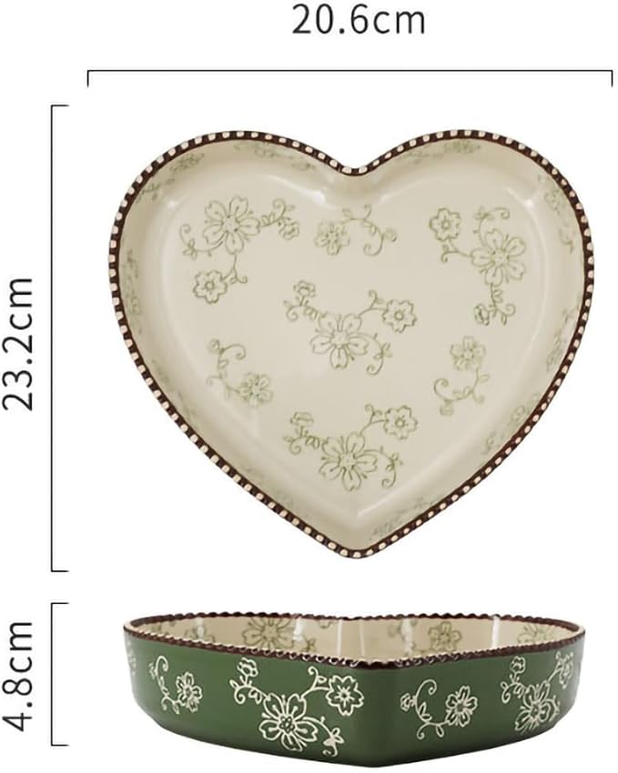 WAIT FLY Ceramic Sakura Pie Pan 33 OZ Quiche Baking Dish Heart Shape Pie Dish for Lasagna, Apple Pie-1 PCS-Green