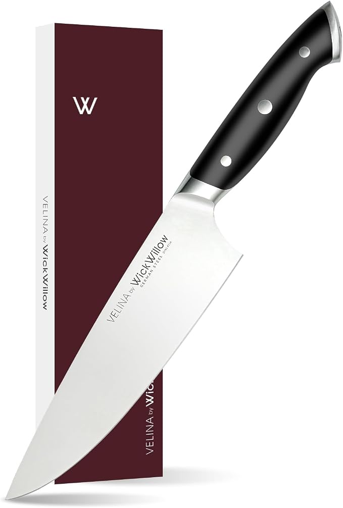 WICKWILLOW 8” Chef Knife – Ultra Sharp German Steel, Ergonomic Handle | Effortless slicing, dicing and chopping with balanced control and lasting sharpness. Gift-Ready.