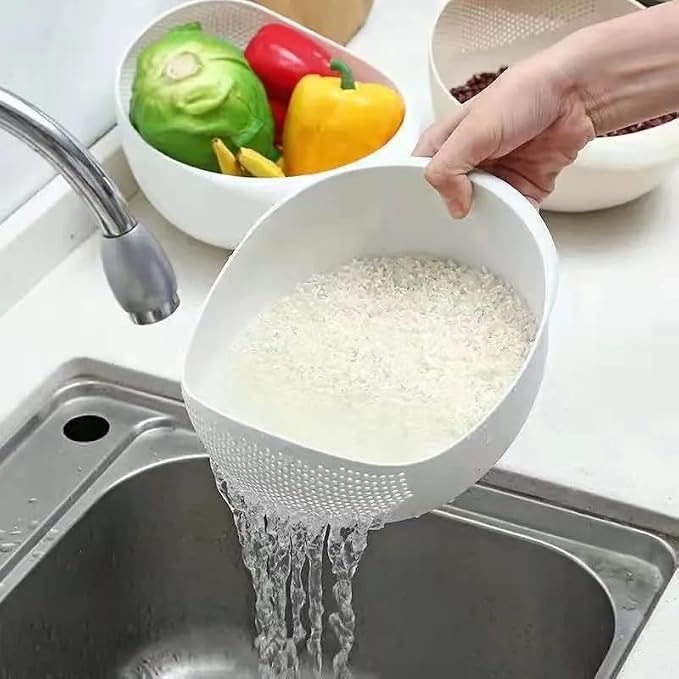Rice Sieve Plastic Colander Kitchen Drain Basket with Handles Rice Bowl Strainer Strainer Basket Sink Drain Kitchen Tools (green)