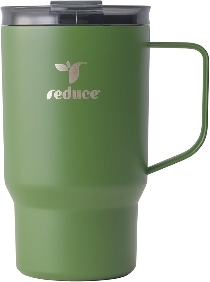 REDUCE Hot1 18 oz Insulated Stainless Steel Mug - Temperature Adjusting Lid | Dual-wall vacuum, keeps drinks hot for 6 hours, cupholder friendly, ideal for coffee & tea, Sage color