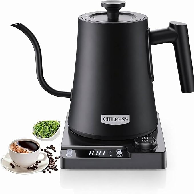 Gooseneck Electric Kettle, ±1°F Temperature Control, Up to 24H Keep Warm, 1.0L 1200W Fast Heating, 304 Stainless Steel Interior, Built-in Brew Timer, Pour Over Kettle for Coffee and Tea