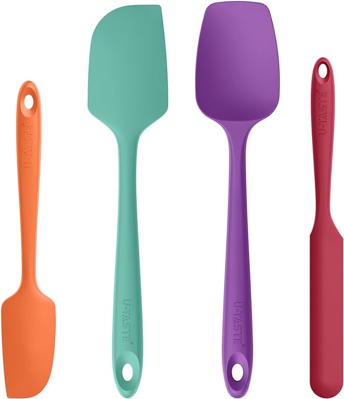 U-Taste Silicone Spatula Set 600°F High Heat Resistant, 4-Pcs, Colorful | Food Grade Hot-Proof Seamless Rubber Scraper, Kitchen Flexible Silicon Cooking Utensil Set, Diswasher Safe Baking Supplies