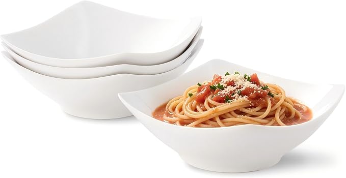 Ceramic Salad Bowl Set for 4,White Serving Bowl for Fruit, Snacks – Mixing Bowls for Entertaining, Party, Kitchen, Dinner
