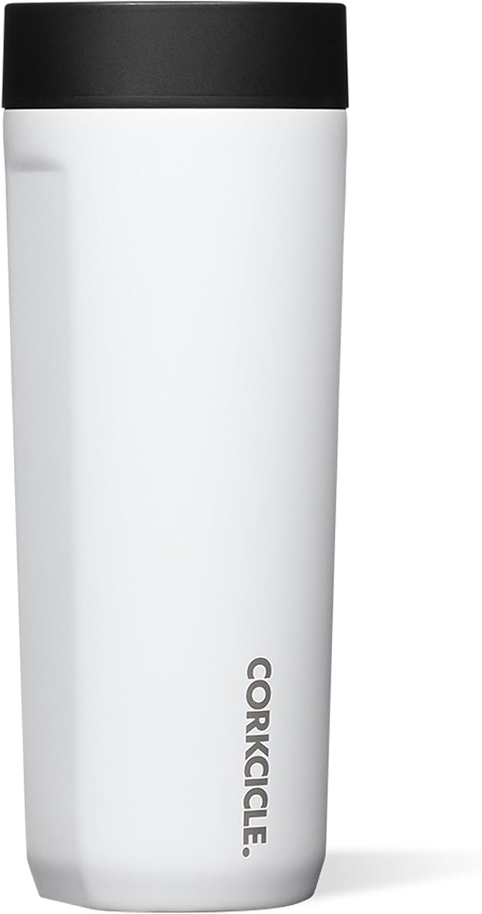 Corkcicle Commuter Cup Travel Mug - Insulated Coffee Mug with Lid - Keeps Drinks Cold 18 Hours - 360° Spill-Proof Sip Lid - Holiday Gift - Great for Gifting Warmth - 17 oz - Gloss White