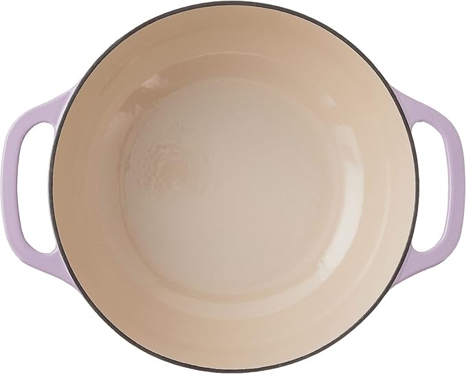 Lodge 3 Quart Enameled Cast Iron Dutch Oven with Lid – Dual Handles – Oven Safe up to 500° F or on Stovetop - Use to Marinate, Cook, Bake, Refrigerate and Serve – Lilac