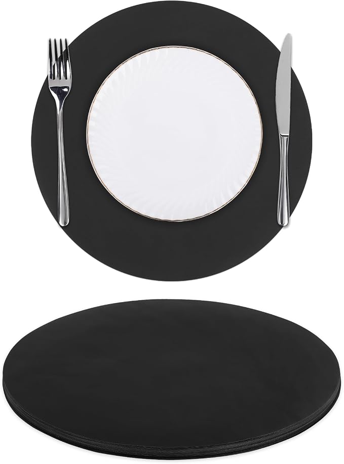 SHACOS 100 PCS Round Paper Placemats 13 inch Disposable Paper Place Mats for Dinner Wedding Birthday Party Festival Table Decoration Indoor Outdoor, Black