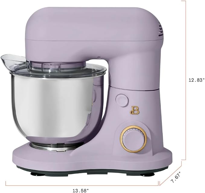 Beautiful 3.5Qt Stand Mixer by Gourmias, Tilt-Head Electric Mixer with 12 Speeds, Stainless Steel Bowl, Compact Kitchen Mixer for Baking, Dough, Whipping and Mixing (Lavender)