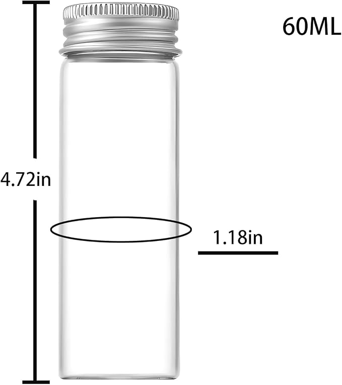 60ml Glass vials 30pcs,With aluminum screw cap30pcs Clear Glass Bottles