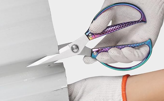 Jasni Fish pattern Powerful kitchen scissors professional Heavy Duty Multi-Purpose pretty Color rainbow Titanium Coating Forged Stainless Steel fish bones Shears Office Home scissors