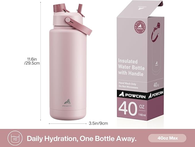 POWCAN 40 oz Insulated Water Bottle with 2-in-1 Straw and Spout Lid, Glow-in-the-Dark, 24H Cold, Leakproof, BPA-Free, Double Wall Stainless Steel for Sports, Gym, Travel, and School (Reef Carnival)
