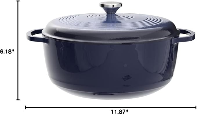 Lodge Essential Enamel Cast Iron Dutch Oven with Lid 7.5 Quart - Oven-Safe Enamel Cookware up to 500° F - Heat-Retaining Braising & Roasting Pot - Non-Toxic Cookware - Indigo