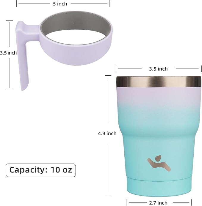 Konokyo 10 oz Tumbler with Handle and Straw, Insulated Travel Mug | Lavender Green; BPA-free, leak-proof tumbler with 2 lids, 2 straws, cup holder fit for coffee, office, travel & daily use