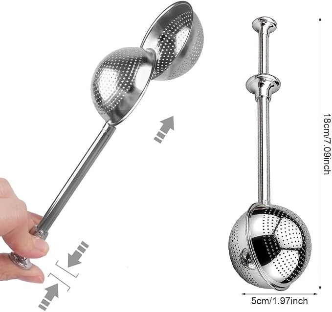 2-Pack Long-Handled Tea Strainer for Loose Tea, Extra Fine Mesh Stainless Steel Tea Infuser, Push-Style Loose Leaf Tea Steeper, Easy Clean Loose Tea Filter