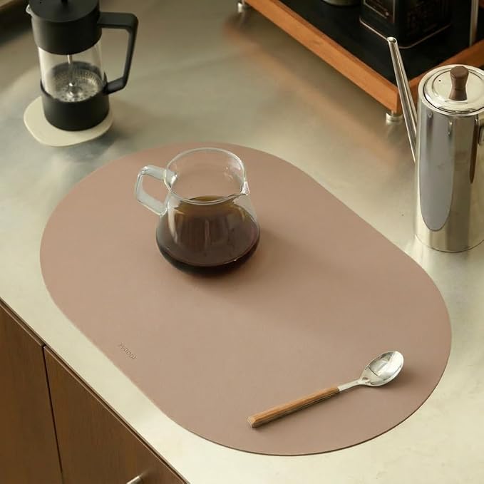 Clay Pink Oval Silicone Placemats Set of 4 – Heat Resistant, Waterproof, Easy to Clean Non-Slip Modern Dining Table Mats – Premium Leather Textured Japandi Kitchen Decor