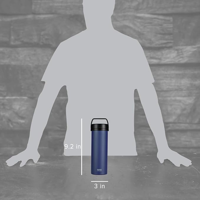 ESPRO Go P0 Ultralight French Press Coffee Maker for Travel, Vacuum Insulated Stainless Steel, 16 Ounces, Aegean Blue