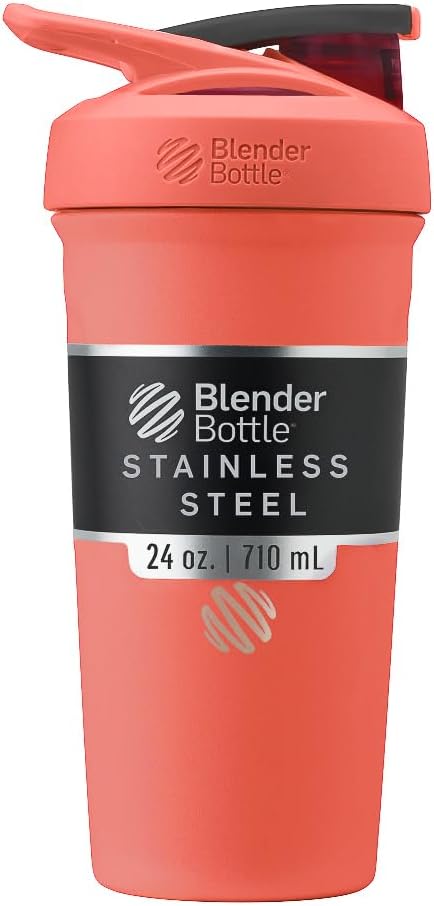 BlenderBottle Sport Flip Stainless Steel Shaker Bottle 24 oz Coral