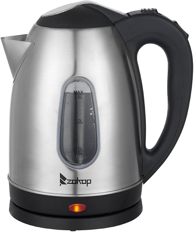 Stainless Steel Kettle Tea Kettle 1.5 Liter, Water Level Indicator 1200 Watts Fast Boiling, 360° Swivel Base Bpa Free, Auto-Shutoff and Boil-Dry Protection, for Tea and Coffee