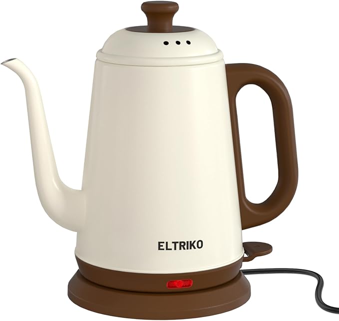 1L Gooseneck Electric Kettle for Pour Over Coffee & Tea | 1000W Fast Heating, Food-Grade Stainless Steel, Auto Shut-Off & Boil-Dry Protection, BPA-Free, White