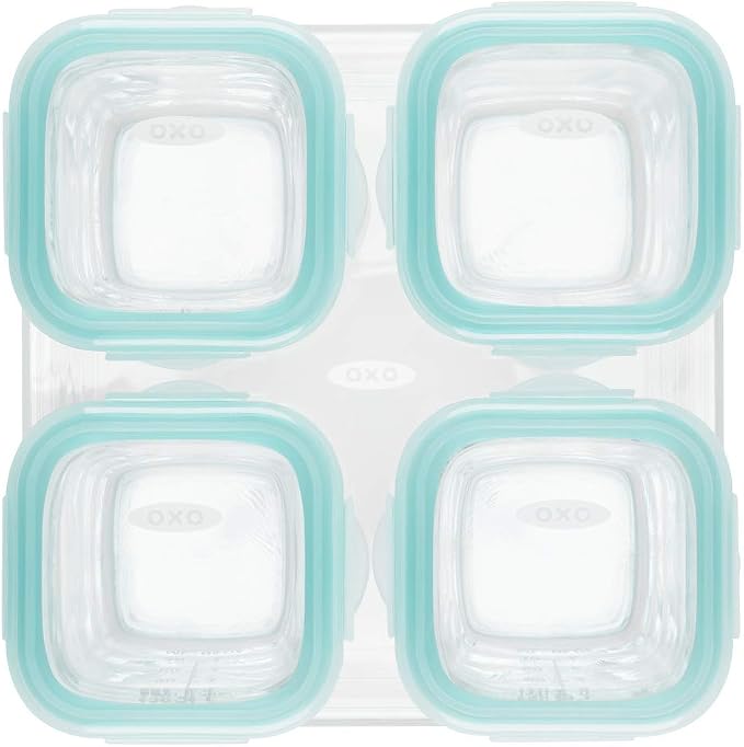 OXO Tot Glass Baby Blocks Food Storage Containers, Teal, 4 oz
