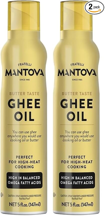 Mantova Ghee Oil, 100% Pure Cooking Oil Spray, Omega-3, perfect for Keto snacks, baking, grilling, or cooking, our oil dispenser bottle lets you spray, drip, or stream with no waste, 5 oz (Pack of 2)