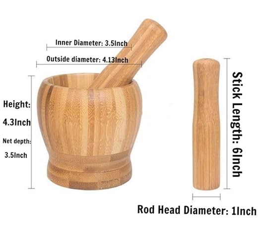 Bamboo Mortar and Pestle Set,8 Oz Natural Seasoning Spice Tools | for Crushing Nuts Grinding Garlic,Making Guacamole,Salad Dressing Eco Friendly Kitchen Gadget for Home Cooking