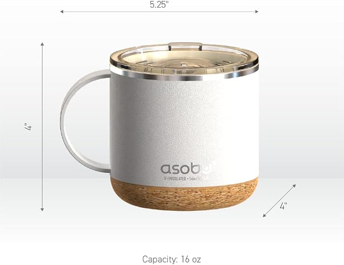 asobu Ultimate Ceramic Travel Mug, 16oz Insulated Stainless Steel Coffee Cup with Handle & Splash-Resistant Lid, Ceramic Lined for Pure Taste, BPA-Free, Double-Wall Vacuum with Built-In Coaster