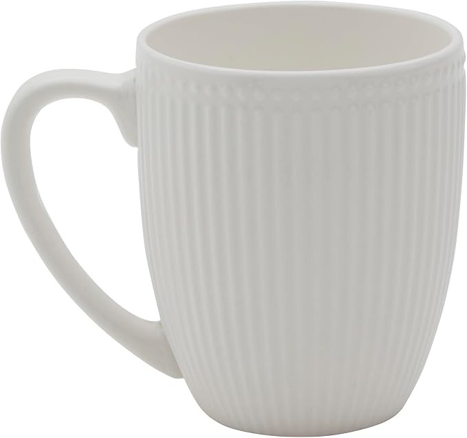 Tabletops Gallery 4 Piece Embossed White Chip Resistant Porcelain Mug Set | Dishwasher safe