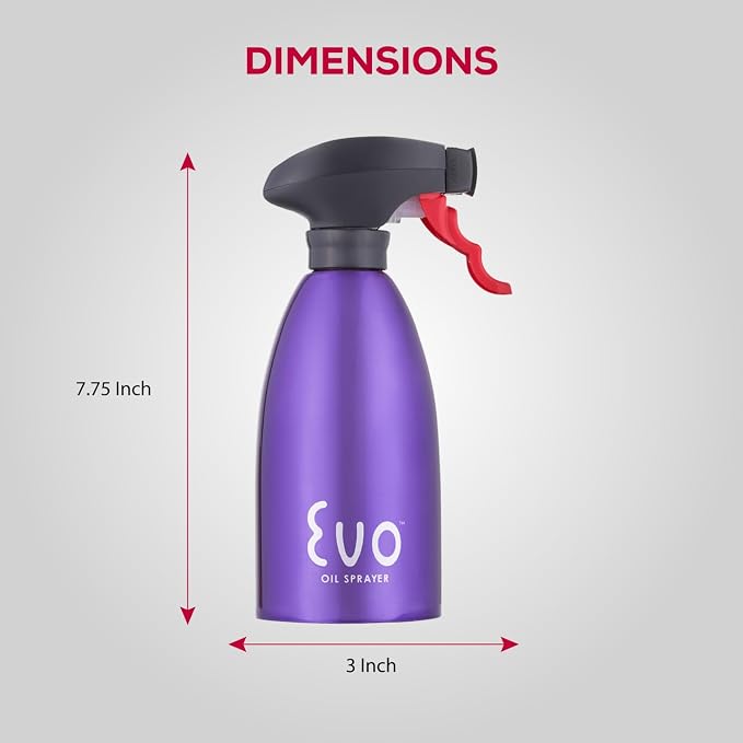 Evo Oil Sprayer 18/8 Stainless Steel, Non-Aerosol for Olive, Cooking Oils, and Vinegars, Purple, 16-Ounce Capacity