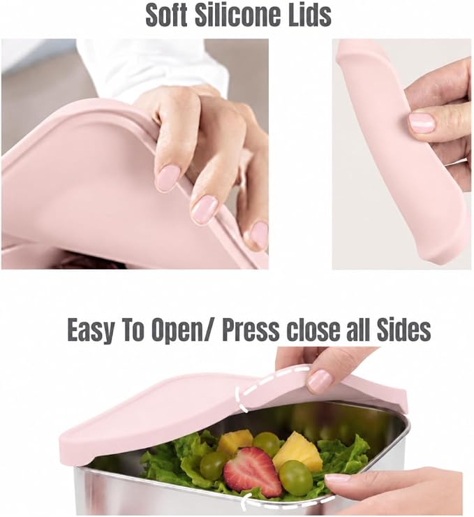 Flexibento Leak Proof Stainless Steel Lunch Box, Pink, 40 OZ