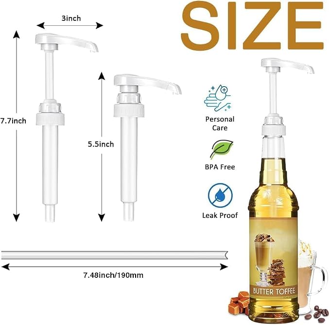 25 Pcs White Coffee Syrup Pump Compatible with 25.4Oz/750ml Bottles | Syrup Dispenser Pumps, Great for Home & Coffee Bar, Drinking Mixes, Tea, Beverage, Cocktails, Syrup Bottles, Plus Spoons
