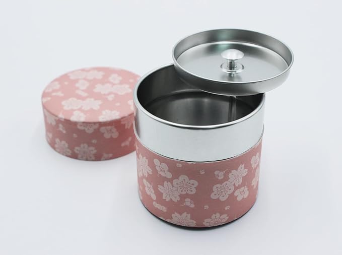 Japanese Pokkan Matcha Coffee Spice Tea Tin Canister Washi Paper Storage with Lid 3.89 oz Capacity (Obaimon, S)