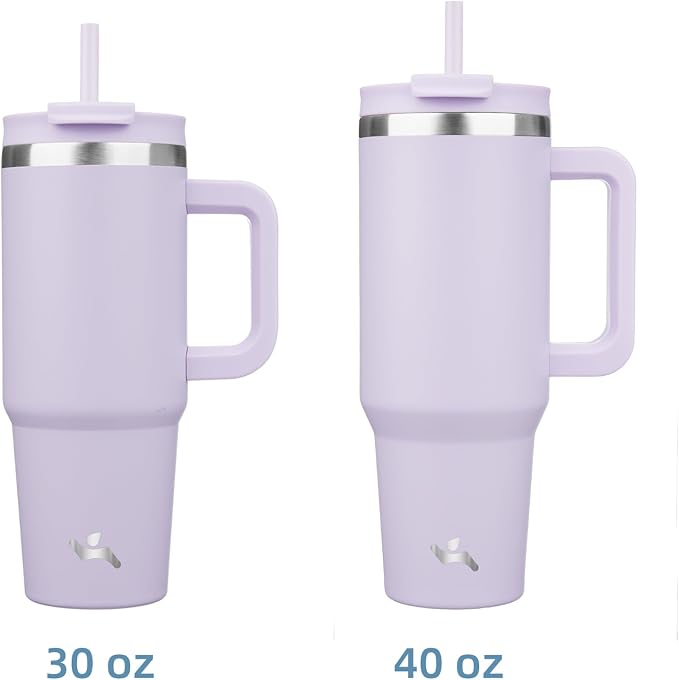 Konokyo 30 oz Insulated Tumbler Water Bottle with Handle, Straw Lid | BPA-free and dishwasher safe; made for gym, travel, coffee and gifting, 2 straws, cup holder friendly,Wisteria