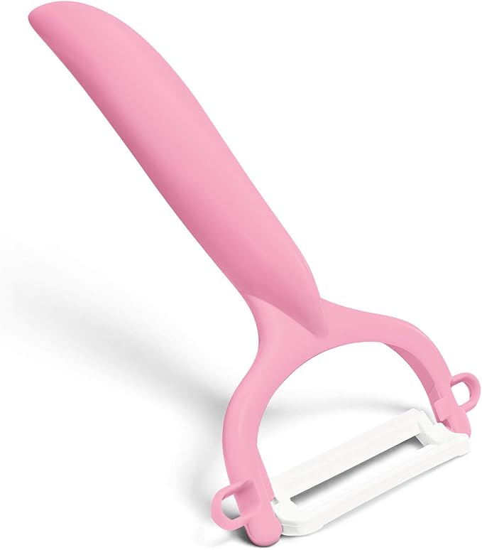 Kyocera Advanced Ceramic Horizontal Y Peeler, Pink | KYOCERA Ceramic Y-Peeler: Ultra-Sharp, Non-Corrosive Blade for Effortless Peeling – Ergonomic & Dishwasher Safe