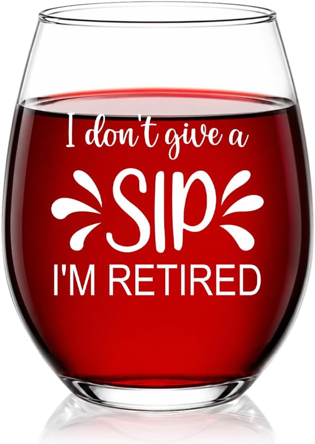 I Don’t Give a Sip I’m Retired Wine Glass, Funny Retirement Stemless Wine Glass, Retirement Farewell Gifts for Boss Coworker, Christmas Retired Birthday Gifts for Mom Grandma Grandpa Friend