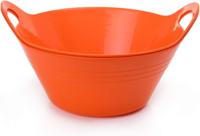 Mintra Home Plastic Bowls – Ideal for Popcorn, Cereals, Snacks, Kitchen Use & Halloween Trick or Treats Candies – Durable, Lightweight, Dishwasher Friendly, 4.5L w/Handles, Orange, 11.25W x 5H, 2 Pack