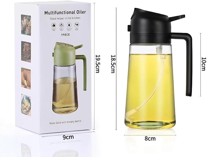 Glass Olive Oil Sprayer for Cooking-TrendPlain 16oz/470ml – 2 in 1 Olive Oil Dispenser Bottle for Kitchen Gadgets and Air Fryer Accessories, Salad, BBQ - Black