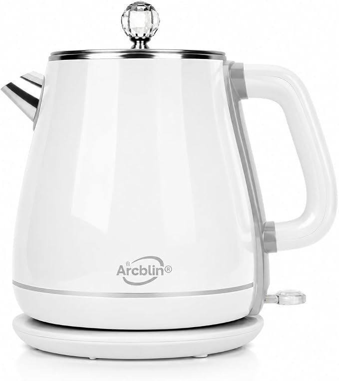 Electric Kettle 1.8L, Pearl White | Retro, 1350W Fast Boil, Stainless Steel Interior, BPA Free, Automatic Shut Off