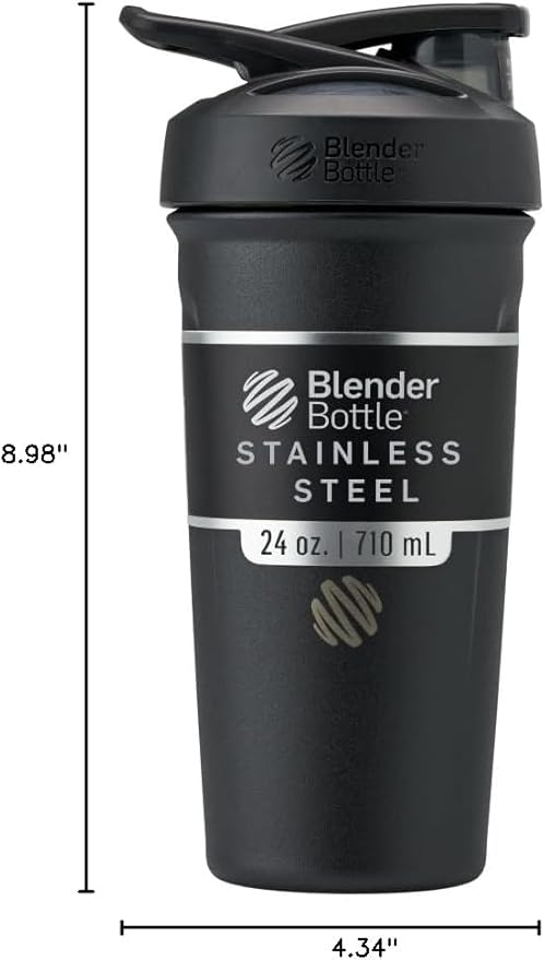 BlenderBottle Sport Flip Stainless Steel Shaker Bottle 24 oz Black | BPA Free Material