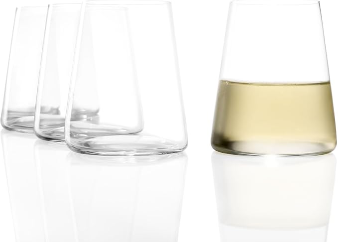 Stölzle Lausitz Stemless White Wine Glasses Power Set of 4, 13 1/2 oz – Modern Crystal Wine Glasses for Maximum Aroma – Dishwasher Safe & Break-Resistant, Made in Germany