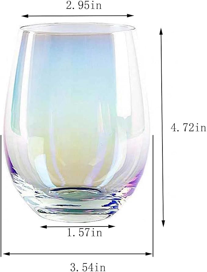 Stemless Wine Glasses Set of 4, 20 Ounce Iridescent Wine Glass for Red or White Wine, Whiskey- Pool Party Beach Travel Cups…