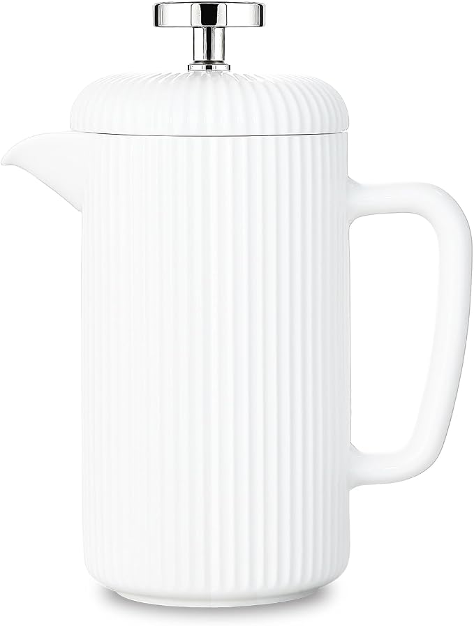 Easyworkz Porcelain French Press 22 fl oz, Coffee Tea Maker with Stainless Steel Plunger, Ivory