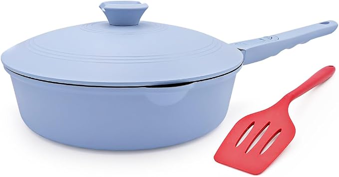 10 Inch Deep Frying Pan Skillet with Lid, Saute Pan Nonstick, Blue | Detachable Handle, Suitable for All Stoves, Including Induction, PTFE & PFAS & PFOA Free, Oven Safe