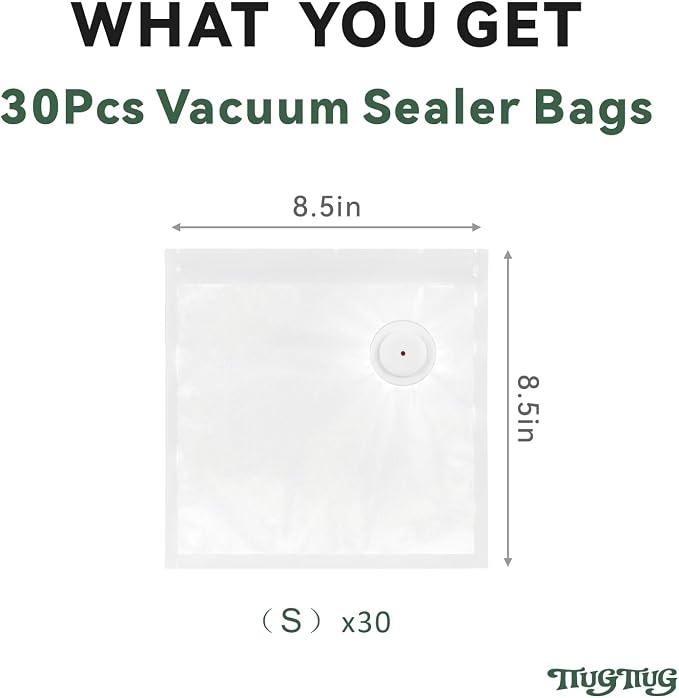 Vacuum Sealer Bags for Food 30 Pcs (8.5 * 8.5in), BPA-Free Sous Vide Bags Reusable for Microwave Heating, Cooking and Freezer Storage, Compatible with Most Handheld Sealers and Vacuum Sealer Machines