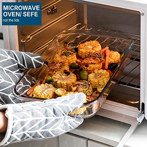 M MCIRCO 8 Piece Deep Glass Baking Dish with Lids, BPA free, Navy Blue | Rectangular Glass Bakeware Set, Baking Pans for Lasagna, Casserole Dishes, Microwave, Oven, Freezer, Dishwasher