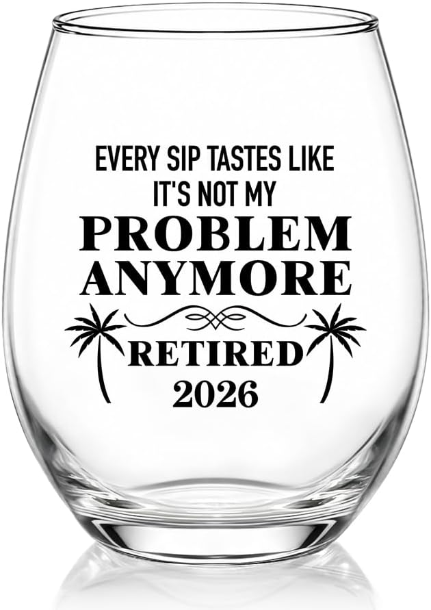 Retired 2026 Wine Glass for Women Men, Funny Retirement Stemless Wine Glass, 2026 Retirement Party Decoration, Farewell Gifts for Coworker Boss Grandpa Mentor